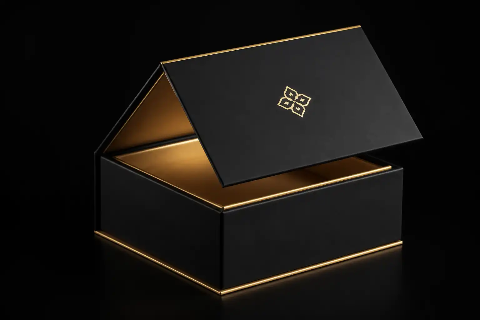 Fully customizable luxury packaging box with gold foil detailing